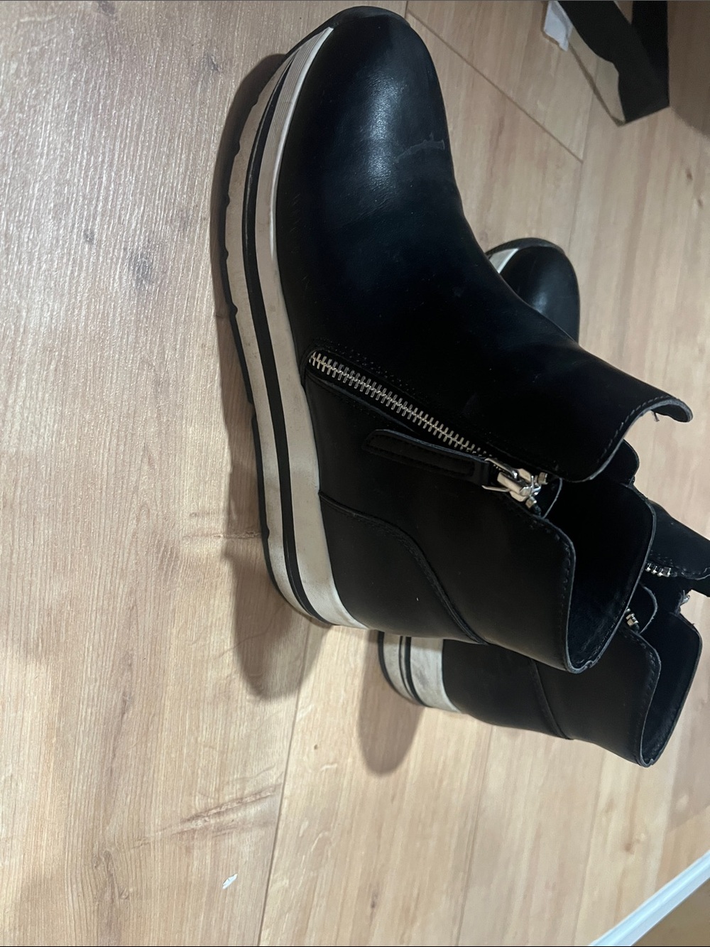 Steve Madden Black Ankle Booties with White-Trim Platform